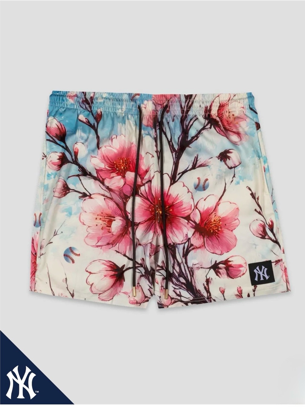 Baseballism Cherry Blossom Baseball Diamond Lux Satin Shorts - New York Yankees